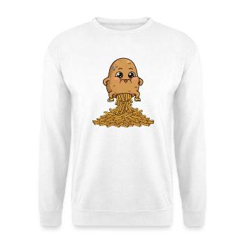 Kartoffeln, Pommes, Pommes Humor - Unisex Pullover - Weiß - Vorne - Alina (178cm) & Michal (187cm)