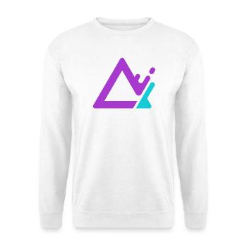 Geometrischer Berg-Logo in Lila Cyan - Unisex Pullover - Weiß - Vorne - Alina (178cm) & Michal (187cm)