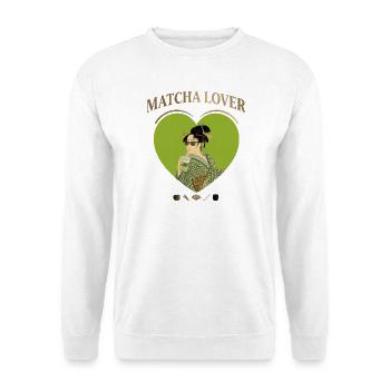 Japanese Matcha Lover Utamaro Ukiyo-e Parody - Unisex Pullover - Weiß - Vorne - Alina (178cm) & Michal (187cm)