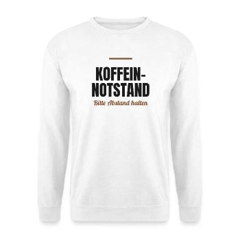Koffein-Notstand – Bitte Abstand halten - Unisex Pullover - Weiß - Vorne - Alina (178cm) & Michal (187cm)