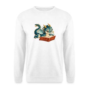Blaues Drachen-Lesebuch - Unisex Pullover - Weiß - Vorne - Alina (178cm) & Michal (187cm)