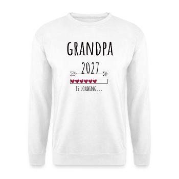 Pregnancy Announcement – Opa 2027 Geschenk - Unisex Pullover - Weiß - Vorne - Alina (178cm) & Michal (187cm)