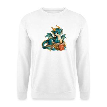 Seedrache mit Buch - Unisex Pullover - Weiß - Vorne - Alina (178cm) & Michal (187cm)