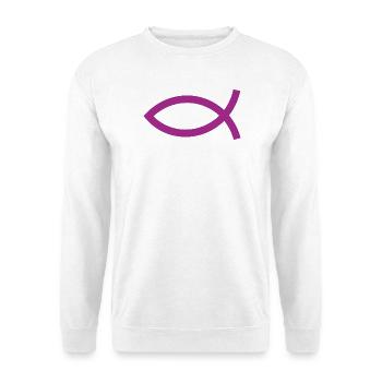 Jesus Fisch violett Ichthys Fisch Jesus Geschenk - Unisex Pullover - Weiß - Vorne - Alina (178cm) & Michal (187cm)