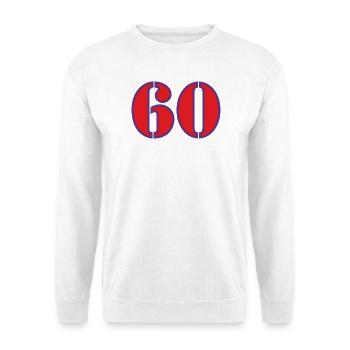 60. 60 JAHRE. 60-JÄHRIGES JUBILÄUM. 60. GEBURTSTAG. - Unisex Pullover - Weiß - Vorne - Alina (178cm) & Michal (187cm)