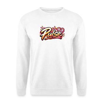Pulse Graffiti Herz Neonschrift - Unisex Pullover - Weiß - Vorne - Alina (178cm) & Michal (187cm)