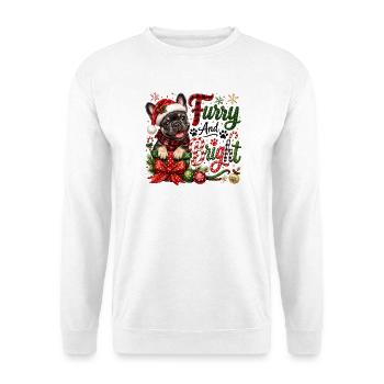 🎁 Weihnachten Französischer Bulldogge - Unisex Pullover - Weiß - Vorne - Alina (178cm) & Michal (187cm)