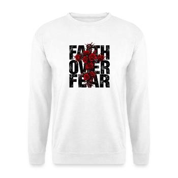 Faith Over Fear Jesus Christliches Motiv Geschenk - Unisex Pullover - Weiß - Vorne - Alina (178cm) & Michal (187cm)