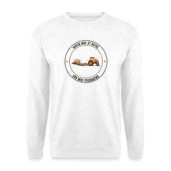 37 Autos. Vor mir: Feierabend – Landwirt Traktor - Unisex Pullover - Weiß - Vorne - Alina (178cm) & Michal (187cm)