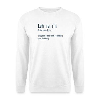 Lehrerin Substantiv Influencerin Schule Geschenk - Unisex Pullover - Weiß - Vorne - Alina (178cm) & Michal (187cm)