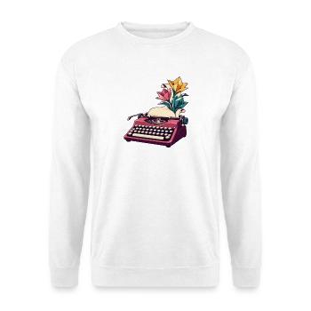 Schreibmaschine baut einen Papiergarten an - Unisex Pullover - Weiß - Vorne - Alina (178cm) & Michal (187cm)