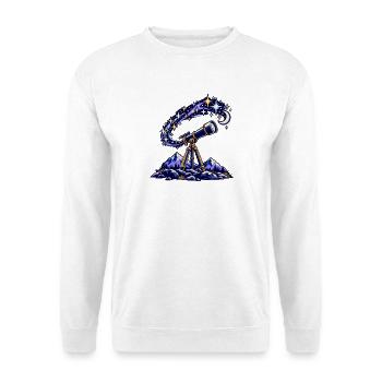 Teleskop unter einem Sternenhimmel - Unisex Pullover - Weiß - Vorne - Alina (178cm) & Michal (187cm)