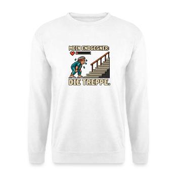 Mein Endgegner: Die Treppe - Unisex Pullover - Weiß - Vorne - Alina (178cm) & Michal (187cm)
