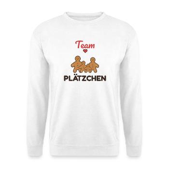 Team Plätzchen – Familien Weihnachtsoutfit - Unisex Pullover - Weiß - Vorne - Alina (178cm) & Michal (187cm)