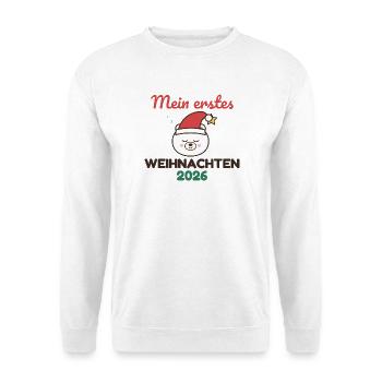 Mein erstes Weihnachten 2026 – Babybody mit Eisbär - Unisex Pullover - Weiß - Vorne - Alina (178cm) & Michal (187cm)