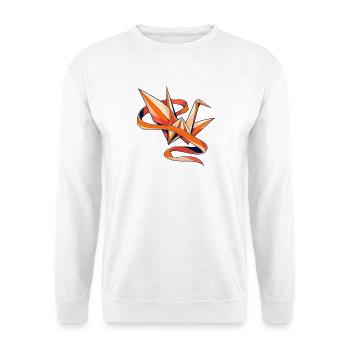 Papierkranich in einer Bandbrise - Unisex Pullover - Weiß - Vorne - Alina (178cm) & Michal (187cm)