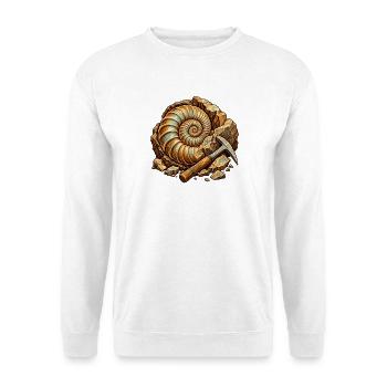 Entdeckung des Ammonitfeldes - Unisex Pullover - Weiß - Vorne - Alina (178cm) & Michal (187cm)