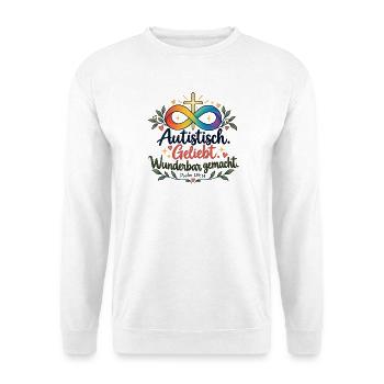Autistisch Geliebt Infinity Kreuz - Unisex Pullover - Weiß - Vorne - Alina (178cm) & Michal (187cm)