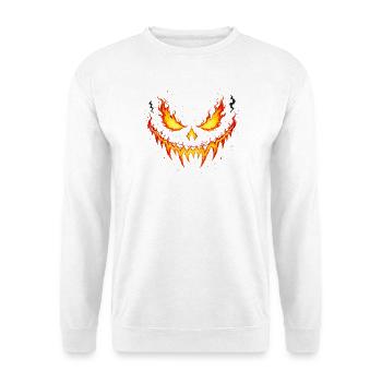 Inferno, Kürbisgrinsen, Horror, Geist, Halloween - Unisex Pullover - Weiß - Vorne - Alina (178cm) & Michal (187cm)