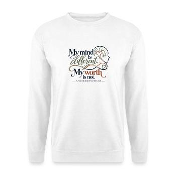Mein Kopf ist anders, mein Wert nicht - Unisex Pullover - Weiß - Vorne - Alina (178cm) & Michal (187cm)