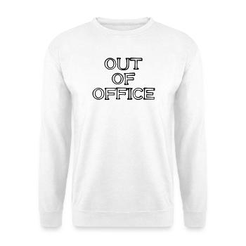 OUT OF OFFICE Schriftzug handgezeichnet - Unisex Pullover - Weiß - Vorne - Alina (178cm) & Michal (187cm)