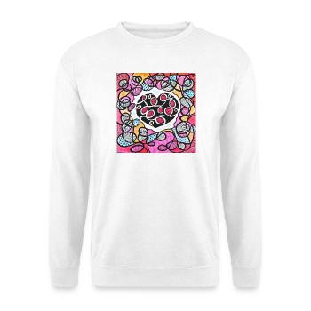 Auffällige rosa Herzen - Unisex Pullover - Weiß - Vorne - Alina (178cm) & Michal (187cm)