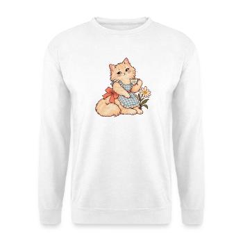 Katze mit Teetasse – Vintage-Pastellillustration - Unisex Pullover - Weiß - Vorne - Alina (178cm) & Michal (187cm)