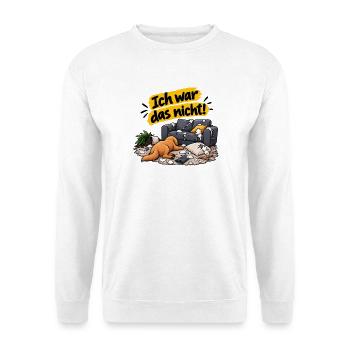Ich war das nicht! – Lustiger Hund - Unisex Pullover - Weiß - Vorne - Alina (178cm) & Michal (187cm)