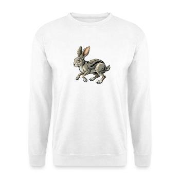 Running Rabbit - Unisex Pullover - Weiß - Vorne - Alina (178cm) & Michal (187cm)