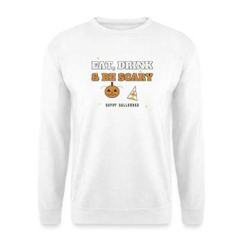 Essen, Trinken & Sei Gruseliges Halloween-Tee - Unisex Pullover - Weiß - Vorne - Alina (178cm) & Michal (187cm)