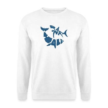 SW_LOGO_5_BLEU - Unisex Pullover - Weiß - Vorne - Alina (178cm) & Michal (187cm)