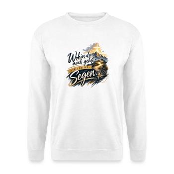Jesus Gottesweg am Bergpfad - Unisex Pullover - Weiß - Vorne - Alina (178cm) & Michal (187cm)