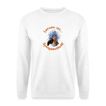 Krallo Kreisch™: Lernen ist Synapsenthrill - Unisex Pullover - Weiß - Vorne - Alina (178cm) & Michal (187cm)