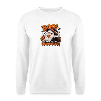 Halloween Geist: Sozial Überfordert - Unisex Pullover - Weiß - Vorne - Alina (178cm) & Michal (187cm)