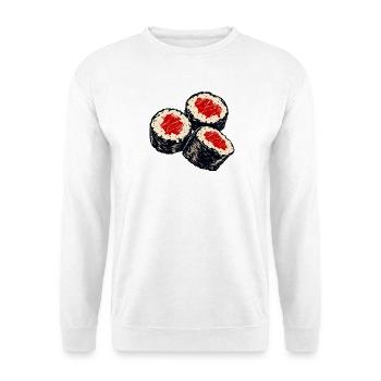 Retro Sushi Maki Schwarz Rot - Unisex Pullover - Weiß - Vorne - Alina (178cm) & Michal (187cm)