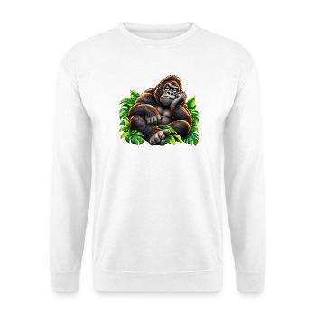 Loungegorilla im Dschungel - Unisex Pullover - Weiß - Vorne - Alina (178cm) & Michal (187cm)
