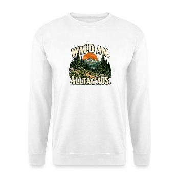 Wald an, Alltag aus - Wandern und Natur - Unisex Pullover - Weiß - Vorne - Alina (178cm) & Michal (187cm)