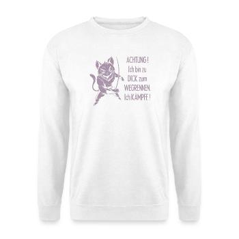 Dicke Katze, zu dick zum Wegrennen - Unisex Pullover - Weiß - Vorne - Alina (178cm) & Michal (187cm)