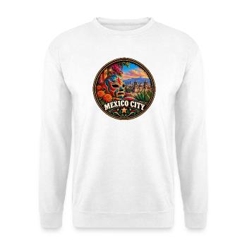 Mexiko City Bunte Maske mit Kakteen und Blumen - Unisex Pullover - Weiß - Vorne - Alina (178cm) & Michal (187cm)