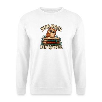 Nur noch ein Kapitel - Eule mit Büchern - Unisex Pullover - Weiß - Vorne - Alina (178cm) & Michal (187cm)