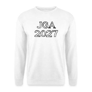 JGA 2027 Schriftzug handgezeichnet - Unisex Pullover - Weiß - Vorne - Alina (178cm) & Michal (187cm)