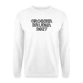 Großer Bruder 2027 Schriftzug handgezeichnet - Unisex Pullover - Weiß - Vorne - Alina (178cm) & Michal (187cm)