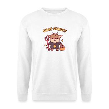 Süßer Teufelsziegen-Süßes-oder-Saures-Witz – Wortspiel mit Ziegenbonbons - Unisex Pullover - Weiß - Vorne - Alina (178cm) & Michal (187cm)