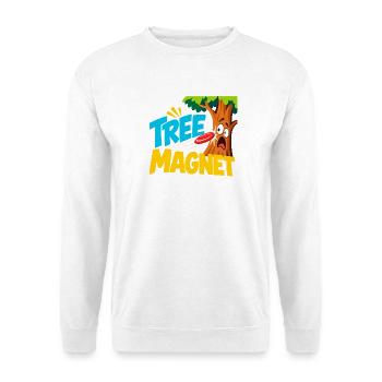 Baum Magnet Cartoon Abenteuer - Unisex Pullover - Weiß - Vorne - Alina (178cm) & Michal (187cm)