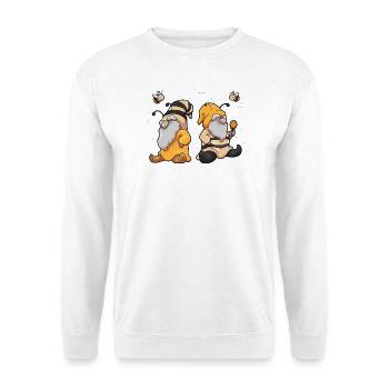Bienen Humor Bee Happy - Unisex Pullover - Weiß - Vorne - Alina (178cm) & Michal (187cm)