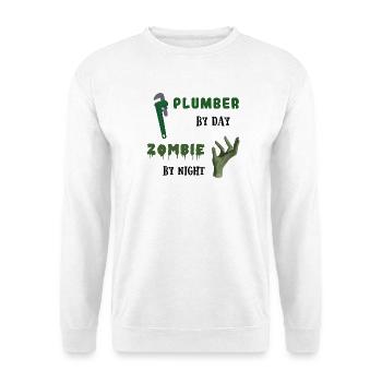 Plumber by day Zombie by night - Rohrzange - Unisex Pullover - Weiß - Vorne - Alina (178cm) & Michal (187cm)
