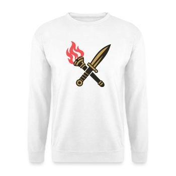 Schwert Fackel Wappen Logo - Unisex Pullover - Weiß - Vorne - Alina (178cm) & Michal (187cm)