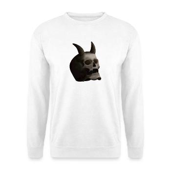 Dunkler Totenkopf mit Hörnern - Dämonenschädel - Unisex Pullover - Weiß - Vorne - Alina (178cm) & Michal (187cm)