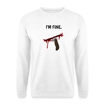 I'm fine - Messer mit Blutspritzern - Unisex Pullover - Weiß - Vorne - Alina (178cm) & Michal (187cm)