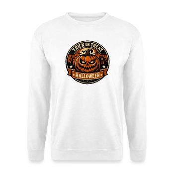 Halloween Kürbisbadge Trick or Treat - Unisex Pullover - Weiß - Vorne - Alina (178cm) & Michal (187cm)